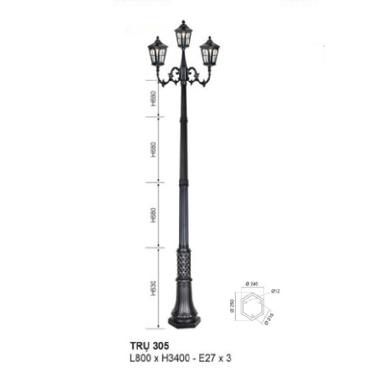 TRỤ 305: Đèn trụ sân vườn chất liệu hợp kim 3 bóng