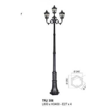 TRỤ  306: Đèn trụ sân vườn chất liệu hợp kim 4 bóng