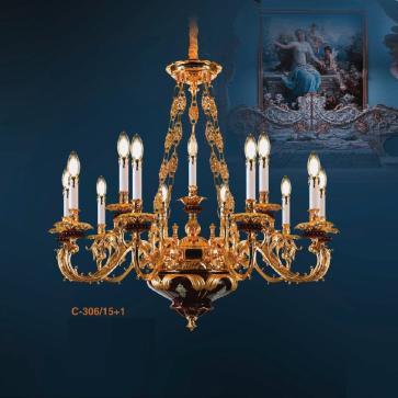 E - C - 306/15+1: Đèn chùm nến 16 tay - KT: Ø1050mm x H850mm - Bóng đèn nến E14 x 16 bóng