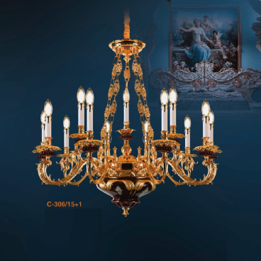 E - C - 306/15+1: Đèn chùm nến 16 tay - KT: Ø1050mm x H850mm - Bóng đèn nến E14 x 16 bóng