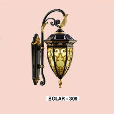 EU - SOLAR - 309: Đèn gắn tường ngoài trời NLMT - KT: L230mm x W290MM x H520mm - Đèn LED 5W, ánh sáng đổi 3 màu + E27