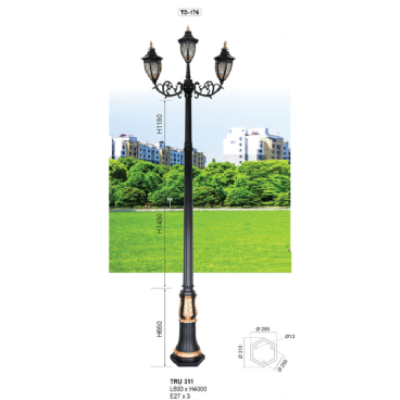 TRỤ 311: Đèn trụ sân vườn chất liệu hợp kim 3 bóng