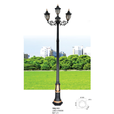 TRỤ 312: Đèn trụ sân vườn chất liệu hợp kim 4 bóng