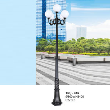 TRỤ - 316: Đèn trụ sân vườn chất liệu hợp kim chao quả bi nhựa 5 bóng