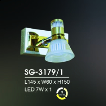 HF - SG - 3179/1: Đèn rọi gương/tranh - KT: L145mm x W60mm x H150mm - Đèn LED 7W ánh sáng đổi 3 màu