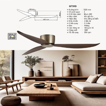 QT31D: Quạt trần đèn LED 3 cánh nhựa