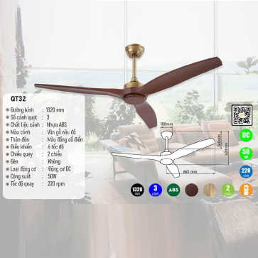 QT32: Quạt trần 3 cánh nhựa