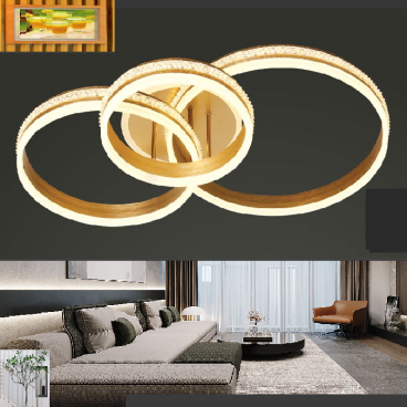 VE - MT -  32/345: Đèn áp trần LED 3 vóng, thân xi vàng - KT: L850mm x W600mm x H150 - Đèn LED đổi 3 màu