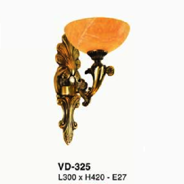 E - VD - 325: Đèn vách đồng đơn chao đá - KT: L300mm x  H420mm - Đèn chân E27 x 1 bóng