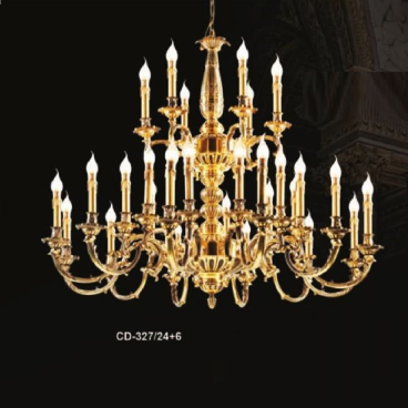 E - CD - 327/24+6: Đèn chùm đồng 30 tay - KT: Ø1020mm x H900mm + 500mm -  Bóng đèn nến E14 x 30 bóng
