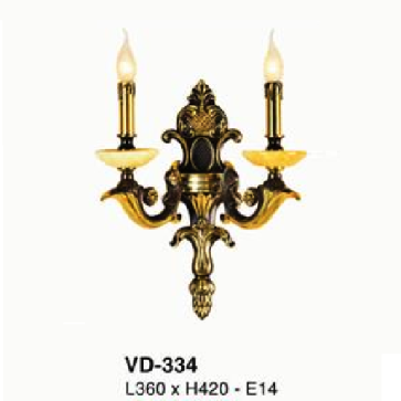 E - VD - 334: Đèn vách đồng đôi chén đá - KT: L360mm x  H420mm - Đèn chân E14 x 2 bóng