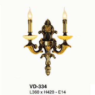 E - VD - 334: Đèn vách đồng đôi chén đá - KT: L360mm x  H420mm - Đèn chân E14 x 2 bóng