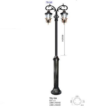 TRỤ 334: Đèn trụ hợp kim 2 bóng, chiều cao 3400mm