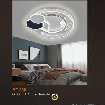 MT - 336: Đèn áp trần  LED Mica - KT: Ø500mm x H100mm - Đèn LED đổi 3 màu + REmote