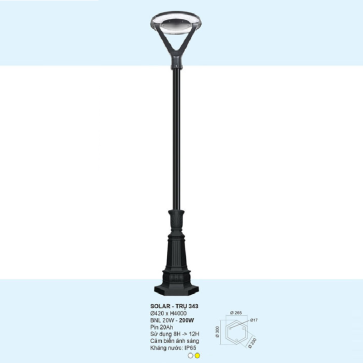 TRỤ - 343: Đèn trụ sân vườn chất liệu hợp kim - Đèn LED - Ánh sáng trắng/vàng