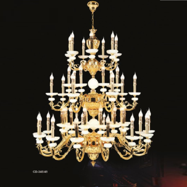 E - CD - 345/49: Đèn chùm đồng 49 tay - KT: Ø1130mm x H1290mm + 500mm -  Bóng đèn nến E14 x 49 bóng