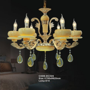 CODE: DC35/6: Đèn chùm nến chao đá 6 tay - KT: Ø700mm x H620mm - Bóng đèn nến E14 x 6 bóng