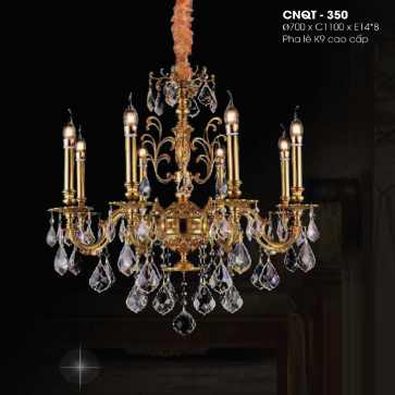 CNQT - 350: Đèn chùm nến Phale K9 8 bóng  - KT: Ø600mm x H1000mm - Bóng đèn nến chân E14 x 8 bóng