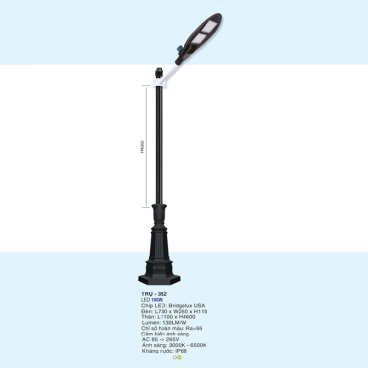 TRỤ - 352: Đèn trụ sân vườn chất liệu hợp kim - Đèn LED - Ánh sáng trắng/vàng