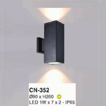 EU - CN - 352: Đèn gắn tường ngoài trời - KT: Ø90mm x H260mm - Đèn LED 7W x 2, ánh sáng vàng