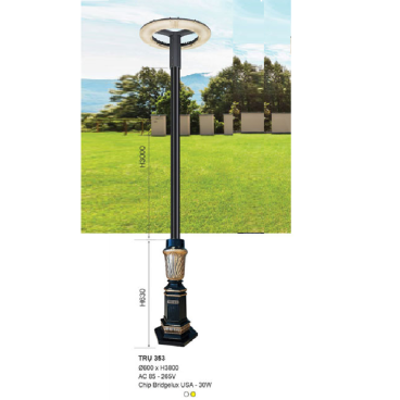 TRỤ 353: Đèn trụ sân vườn chất liệu hợp kim, Bóng đèn LED - Ánh sáng trắng/vàng