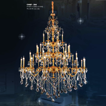 CNQT - 354: Đèn chùm nến Phale K9  - KT: Ø1600mm x H2200mm - Bóng đèn nến chân E14 x 42 bóng