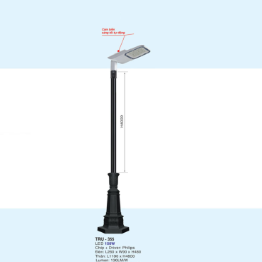 TRỤ - 355: Đèn trụ sân vườn chất liệu hợp kim - Đèn LED - Ánh sáng trắng/vàng
