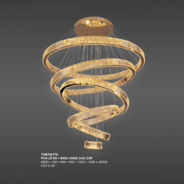 35 - THD7047T6:  Đèn thả 6 vòng LED Phale K9 - KT:  Ø(200+400+600+800+1000 + 1200)mm x H2500mm - Đèn LED đổi 3 màu