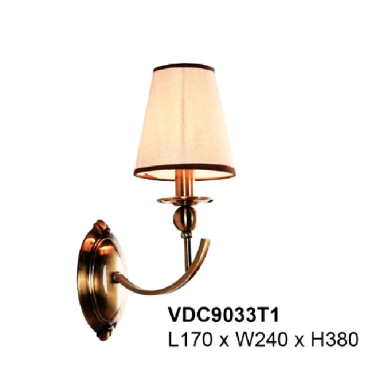 35 - VDC9033T1: Đèn gắn tường 1 bóng - KT: L170mm x W240mm x H380mm - Đèn chân E14 x 1 bóng