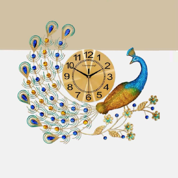 355 - DH - 910: Đồng hồ trang trí hình chim công - KT:  L590mm x H580mm  - Đồng hồ : Ø250mm