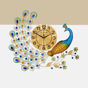 355 - DH - 910: Đồng hồ trang trí hình chim công - KT:  L590mm x H580mm  - Đồng hồ : Ø250mm