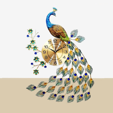 355 - DH - 916: Đồng hồ trang trí hình chim công - KT:  L650mm x H750mm  - Đồng hồ : Ø250mm