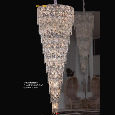35 -  TPL2206T1000: Đèn thả phale K9 cao cấp - KT: Ø1000mm x H3000mm - Đèn chân E14 x 94 bóng