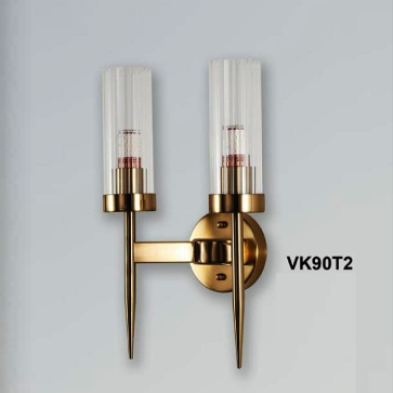 355 - VK90T2: Đèn gắn tường 2 bóng chao thủy tinh - KT: L220mm x H430mm - Đèn chân E14 x 2 bóng