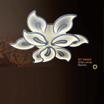 MT - 3606/9: Đèn áp trần LED Mica 9 cánh - KT: Ø750mm x H100mm - Đèn LED đổi 3 màu + Remote