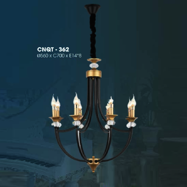 CNQT - 362: Đèn thả 8 bóng - KT: Ø560mm x H700mm - Bóng đèn nến E14 x 8 bóng