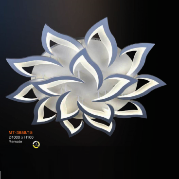 MT - 3658/15: Đèn áp trần LED Mica 15 cánh - KT: Ø1000mm x H100mm - Đèn LED đổi 3 màu + Remote