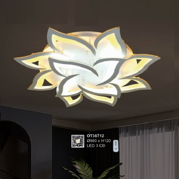OT36T12: Đèn áp trần LED Mica 12 cánh - KT: Ø980mm x H120mm - Đèn LED đổi 3 màu