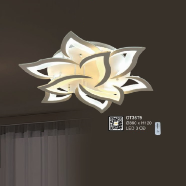 OT36T9: Đèn áp trần LED Mica - KT: Ø860mm x H120mm - Đèn LED đổi 3 màu