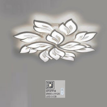 OT37T12: Đèn áp trần LED mica 12 cánh - KT: Ø900mm x H120mm - Đèn LED đổi 3 màu