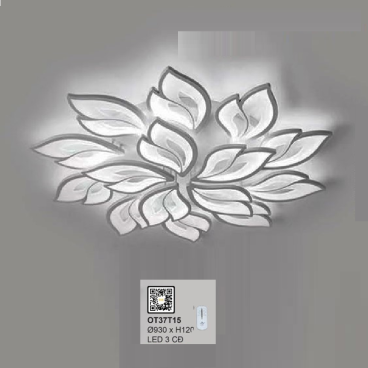 OT37T15: Đèn áp trần LED mica 15 cánh - KT: Ø930mm x H120mm - Đèn LED đổi 3 màu
