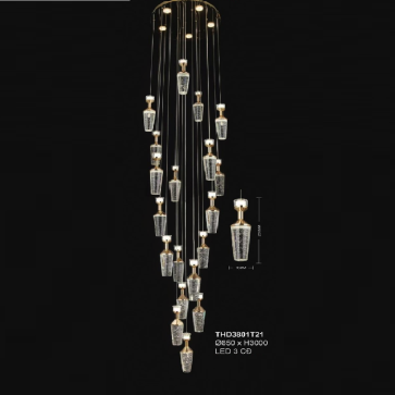35 - THD3801T21: Đèn thả dây LED - KT: Ø650mm x H3000mm - Đèn LED ánh sáng đổi 3 màu