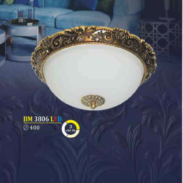 BM 3806 LED: Đèn ốp trần LED, chao thủy tinh - KT: Ø400mm - Đèn LED đổi 3 màu