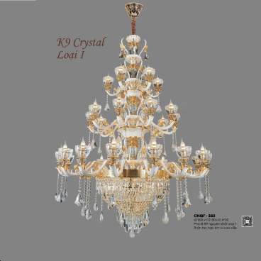 CNQT - 382: Đèn chùm nến Phale K9 32 tay - KT: Ø1500mm x H2150mm - Bóng đèn E14 x 32 bóng