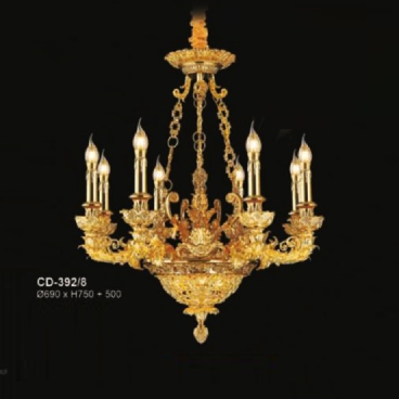 E - CD - 392/8: Đèn chùm nến 8 tay - KT: Ø690mm x H750mm + 500mm - Bóng đèn E14 x 10 bóng