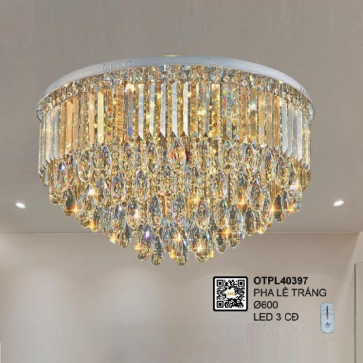 OTPL40397: Đèn áp trần Phale trắng - KT: Ø600mm - Đèn LED  đổi  3 màu - Remote