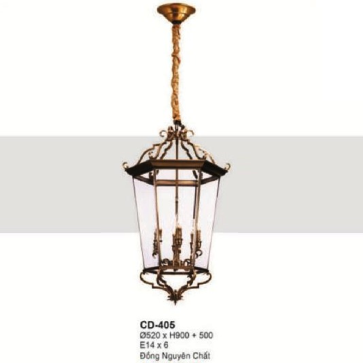 E - CD - 405: Đèn thả đồng - KT: Ø520mm x H900mm +500mm - Bóng đèn E14 x 6 bóng