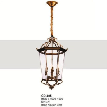 E - CD - 405: Đèn thả đồng - KT: Ø520mm x H900mm +500mm - Bóng đèn E14 x 6 bóng