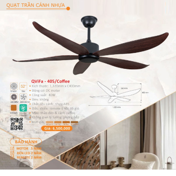 QViFa - 405/Coffee: Quạt trần 5 cánh nhựa màu nâu Cafe