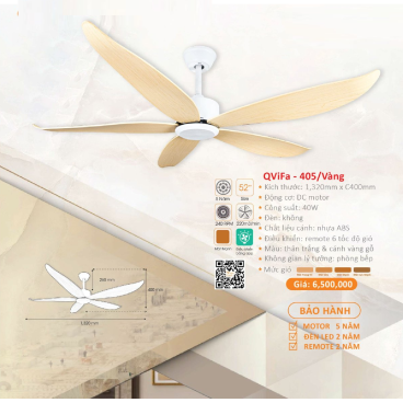 QViFa - 405/Vàng: Quạt trần 5 cánh nhựa